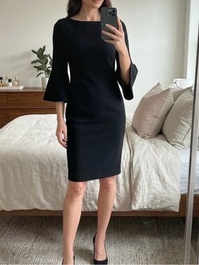 Calvin Klein Black Sheath Dress with Bell Sleeves